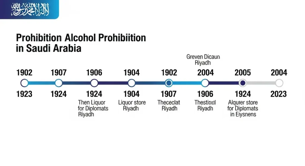 Timeline showing the long-standing alcohol prohibition in Saudi Arabia.