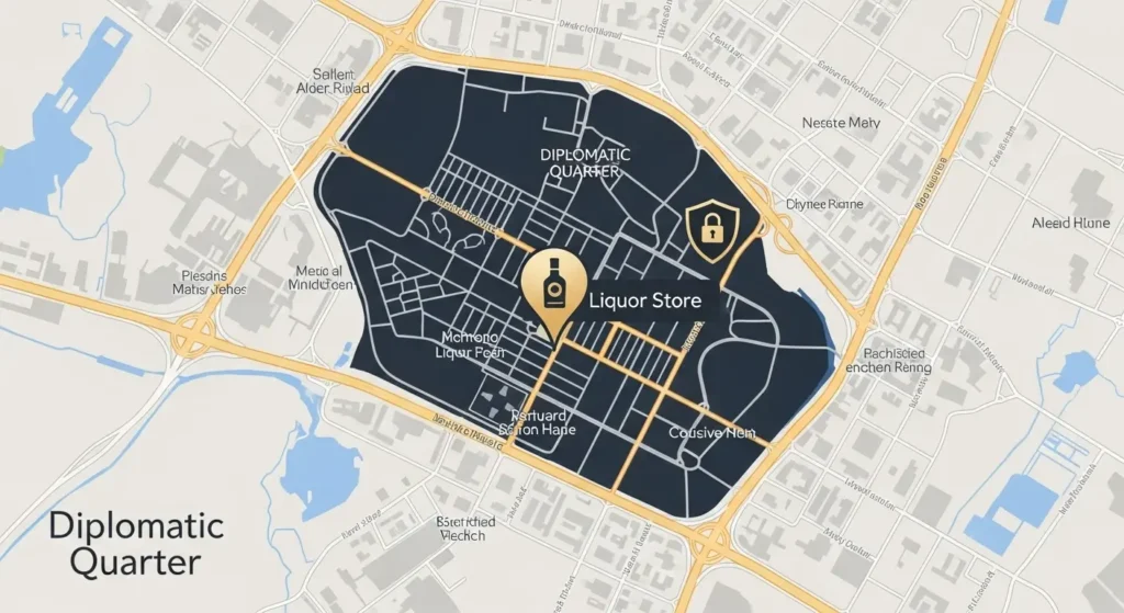 Map showing the liquor store location in Riyadh’s Diplomatic Quarter.